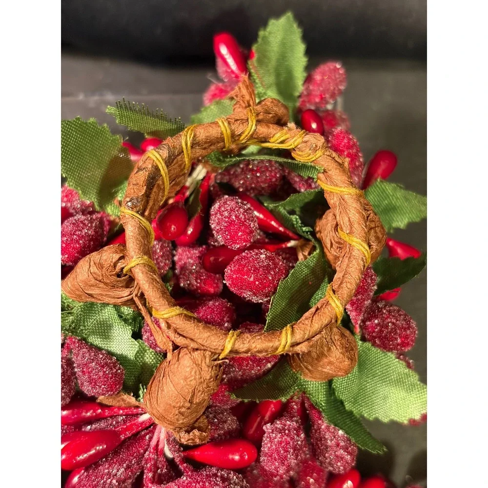 Vintage Red Sugared Berry Napkin Rings Set of 6 Holiday Christmas Table Decor